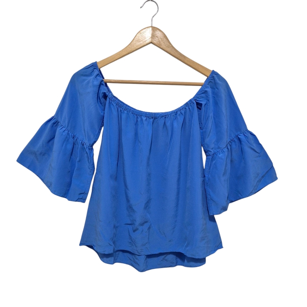 Lilly Pulitzer Silk Off-Shoulder Sanilla Top Lapis Blue SIZE XXS